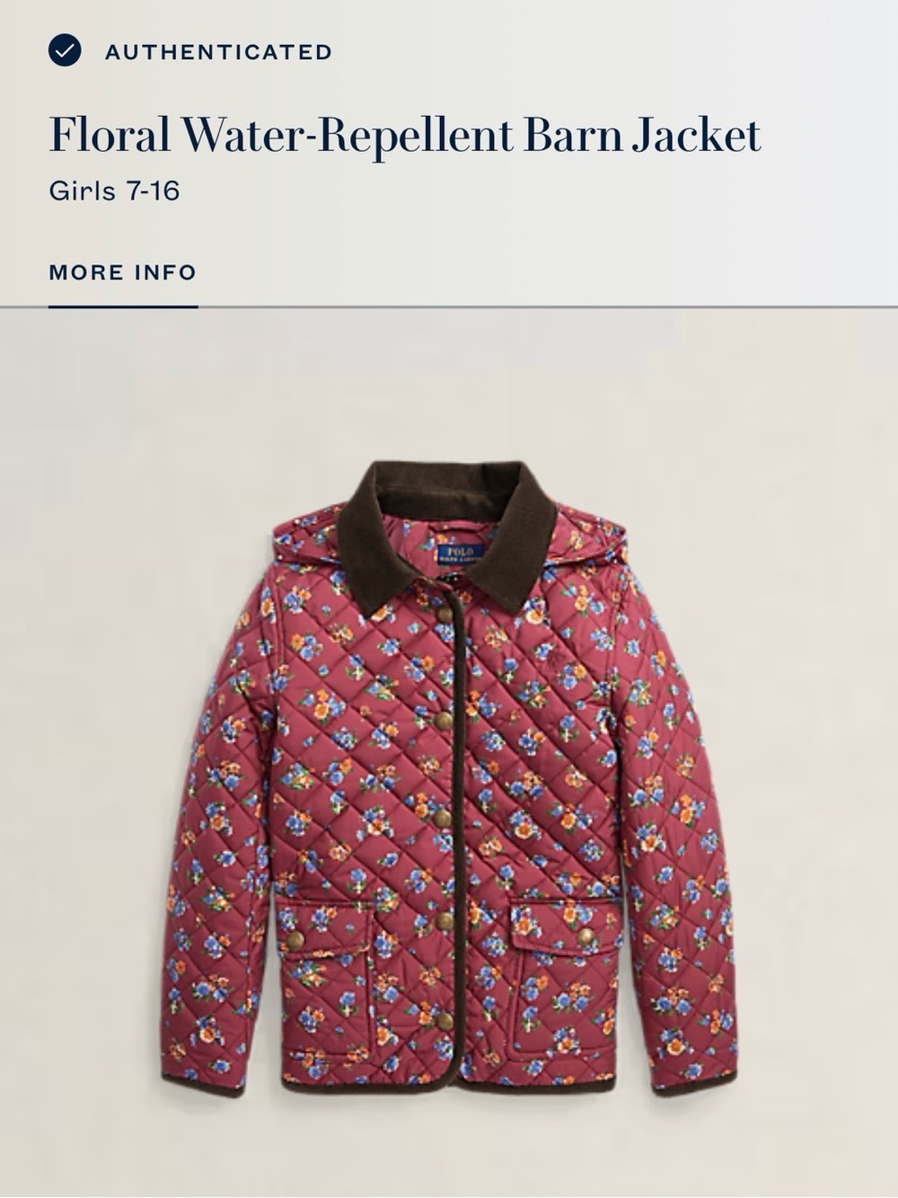 Polo by Ralph Lauren Girls' Quilted Floral Barn Jacket - Rose